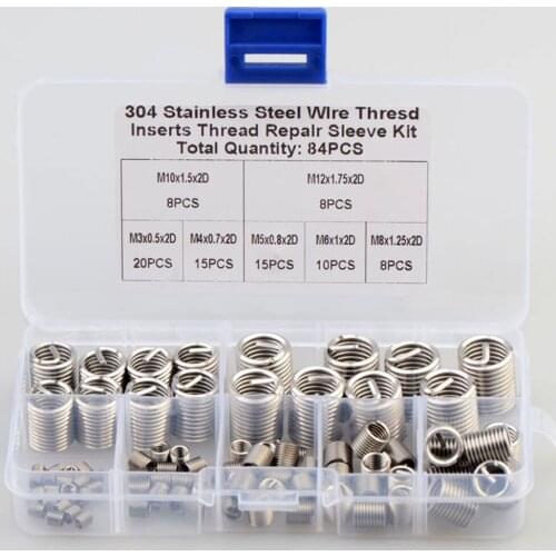 84Pcs/Box M3-M12 304 Stainless Steel Wire Thread Inserts Steel Sheath Helicoil Type Screw Set Helicoil Thread Repair Insert Set