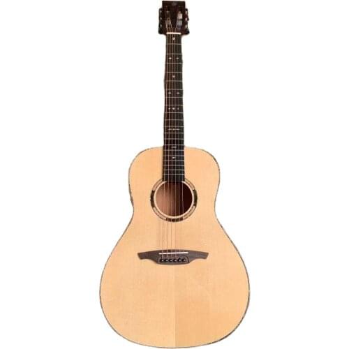 38 Inch Natural Color Full Solid Wood Body Folk Guitar Acoustic High Gloss Spruce Top Sapele Back & Side 6 Strings Classic Head