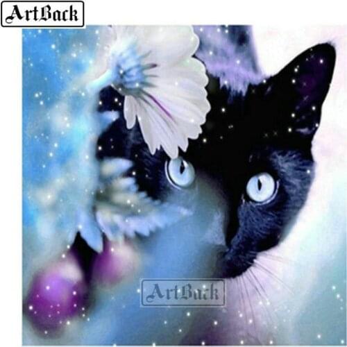 Full square drill DIY 5D diamond painting black cat flower diamond embroidery 3d diamond mosaic home decoration DO144