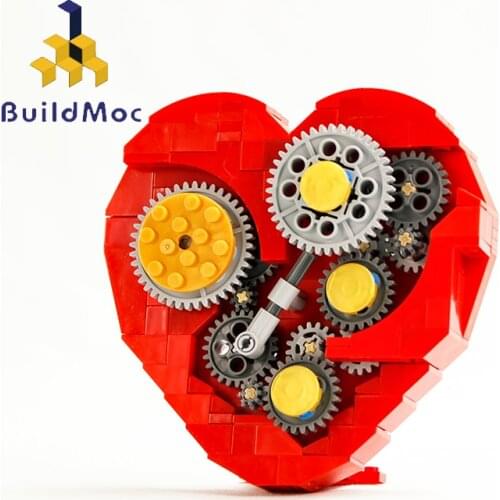 BuildMOC Idea Clockwork Heart Diecast Model MOC- 4453 Technical Mechanical Heart Building Blocks Educational Childrens Toys Gift