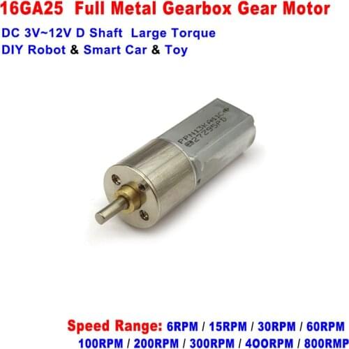 16GA25 16MM All Metal Gearbox Gear Motor DC 3V-12V 6 15 30 60 100 200 300 400 800 1200RPM Slow Speed High Torque Motor