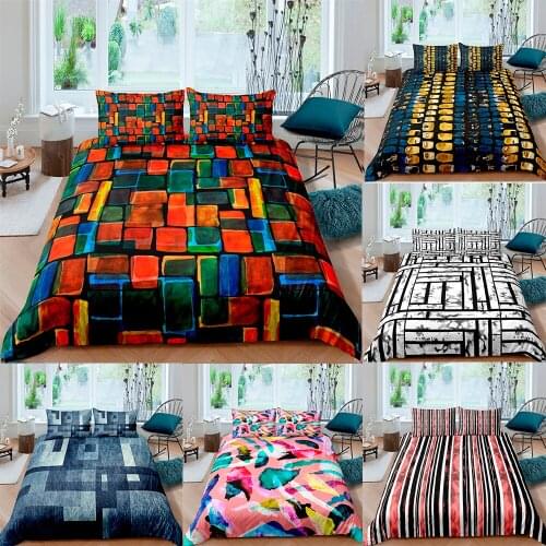 Fantasy Colorful Geometric Bedding Set Queen King Soft Bedclothes Twin Patchwork Duvet Cover with Pillowcases 2/3pcs Home Decor