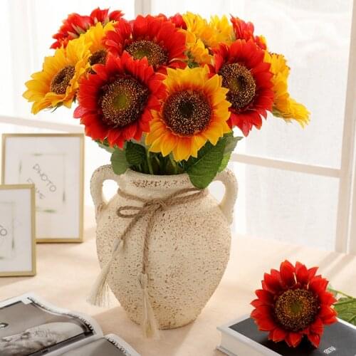 Single head 5 inch Artificial Sunflower Silk Fake Flower Living Room Decoration DIY Flower Arrangement Craft Wedding Decor