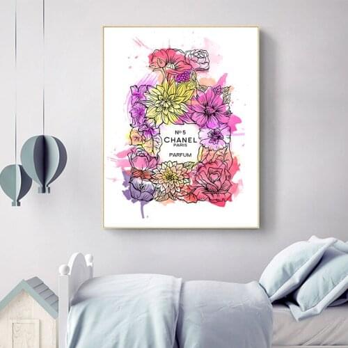Scandinavian Style Canvas Pictures Prints Modern Perfume Bottle and Flower Nice Girls Room Decoration Fashion Wall Art Painting