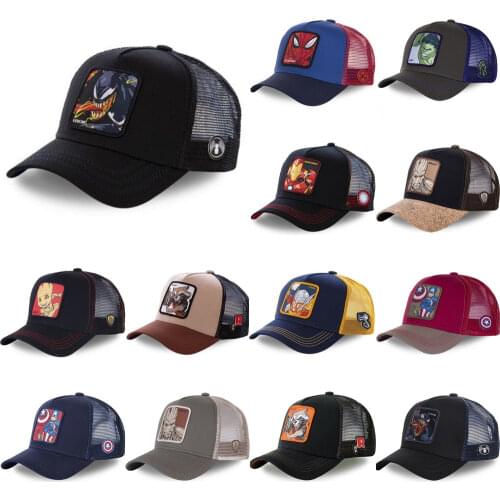 Mens Anime Superhero Baseball Caps For Women Boy Brand Cartoon Summer Mesh Snapback Hip Hop Cap Cotton Tucker Hat Dropshipping