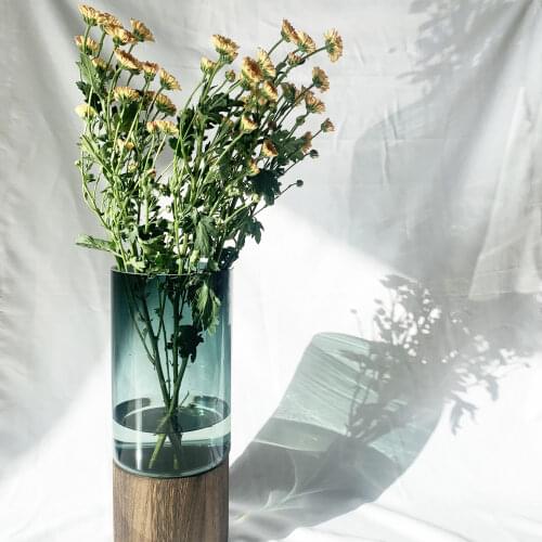 Minimalist Nordic Modern Glass Solid Wood Splicing Vase Base Flower Dried Flower Arrangement Table Home Decoration Living Room