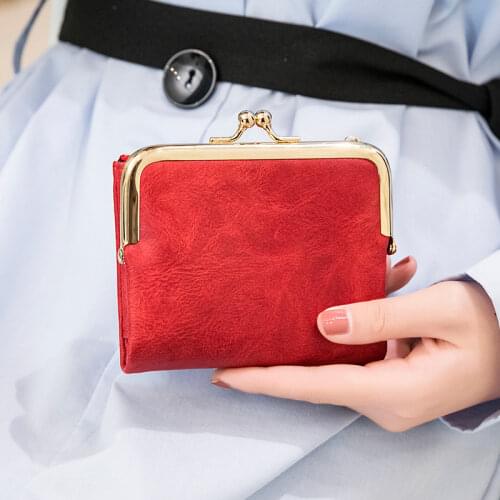 Fashion Ladies Square Short Wallet PU Leather Card Holder Metal Gold Hasp Small Coin Purse Multicolor Vintage Womens Clutch