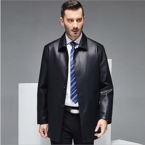 Mens leather jacket slim motorcycle mid-length coat men jackets casual clothes spring autumn jaqueta de couro street fashion
