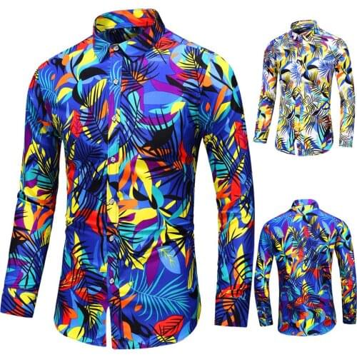 HCXY 2019 Mens Floral Printing Shirts Autumn New Men Long sleeve Casual Shirt Man Shirt Pointed collar American style 7XL 6XL