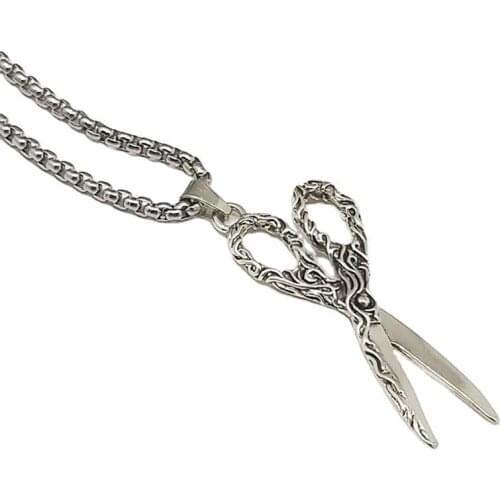 Hot Fashion Feather Men Pendant Necklace Punk Vintage Stainless Steel Box Chain scissors Necklace For Men Jewelry Gift