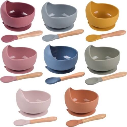 2Pcs Silicone Baby Bowl+Spoon Set Newborn Tableware Waterproof Silicone Dishes Q1FE