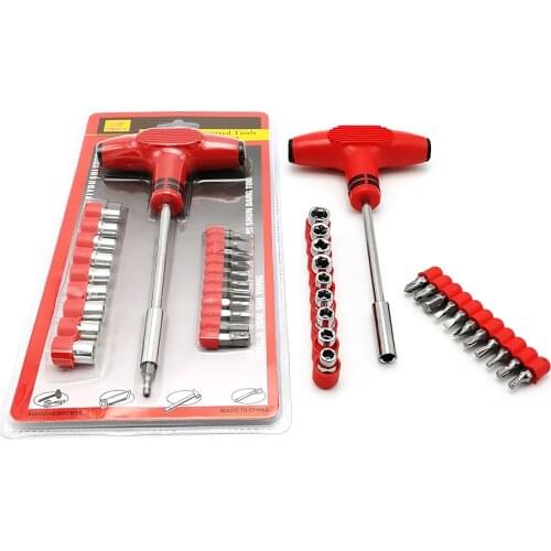 24Pcs T-Handle Screwdriver Set Bits with Hexagon Head Drill Head Kit Sockets Screwdriver Driver Tool for Hand Repair