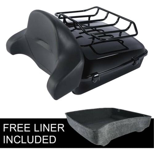 Motorcycle Chopped Trunk W/Black Latch Backrest Rack For Harley Touring Tour Pack Road King Road Glide Street Glide 2014-2020