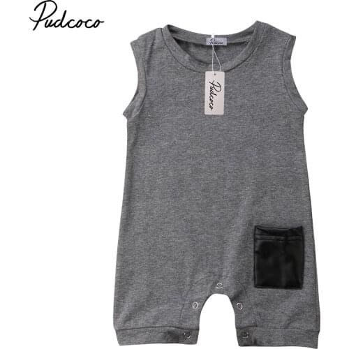 Newborn Toddler Baby Boys Girl Clothes Solid Cotton Romper Sleeveless Jumpsuit Pocket Patchwork Outfits Clothes Sunsuit