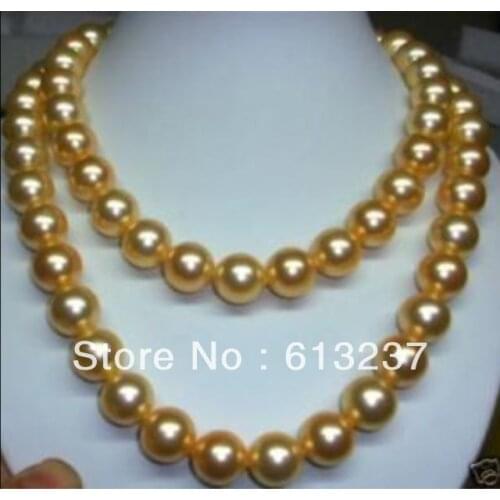 8mm golden shell simulated-pearl elegant women party gift chains necklaces round beads long rope fashion jewelry 36inch MY2009