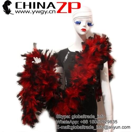 CHINAZP Feathers New Arrvial Beautiful Black Tip Red Chandelle Flat Feather Boa New Design Disco Sexy Dance Costumes