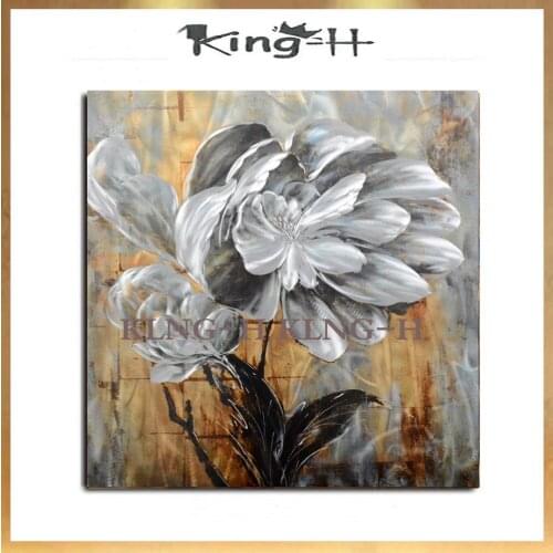 Pintura al óleo de flores doradas y blancas pintadas a mano en lienzo piezas de arte de pared para decoración del hogar de la s