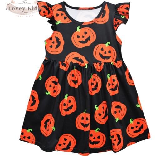 2020 Halloween Dresses Baby Girl 2-7year Short Fly Sleeve Toddler Autumn Pumpkin Print Dress A-line O Neck Cute