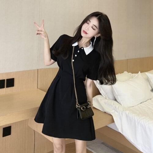 Dress 2021 New Style Minority Small Doll Collar Black Waist Closing Sweet and Fresh Little Black Skirt