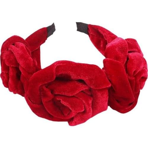 Royal Solid Velvet Rose Flower Hairband Wide for Women Headwear Elegant Hair Accessories Adults Headbands Wide Party Head Band