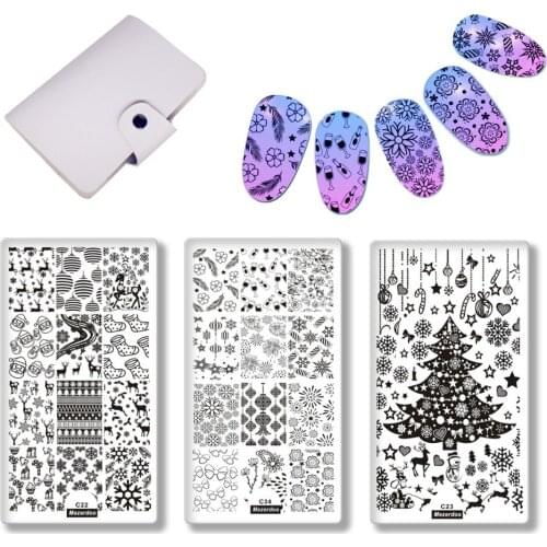 Festive Stamping Nail Art Plate Fireworks Snowflake Stamp Image Template Stencil Sets W/ Nails Templates Plates Case Diy 4pc/set