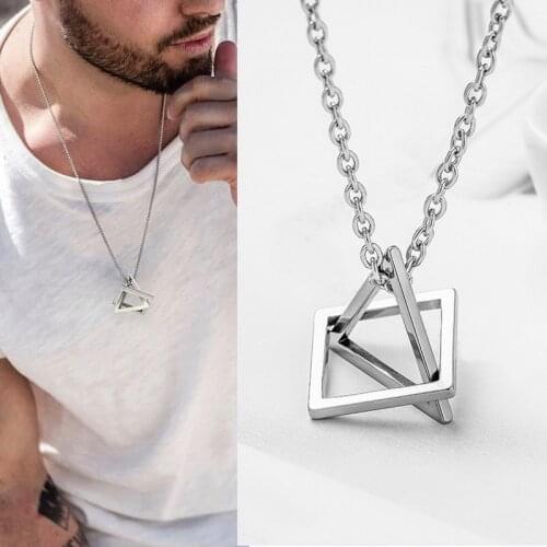 Simple Interlocking Square Triangle Pendant Necklace for Men Women Stainless Steel Trendy Geometric Stacking Streetwear Necklace