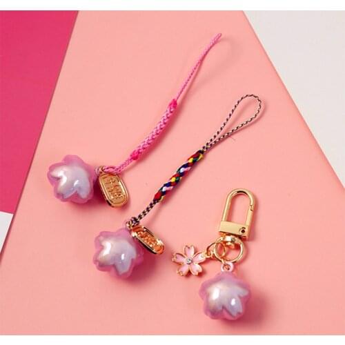 Japanese Smart phone Strap Lanyards for iPhone Samsung Keys Decoration Cherry Flower Bell Mobile Phone Strap Rope Phone Charm