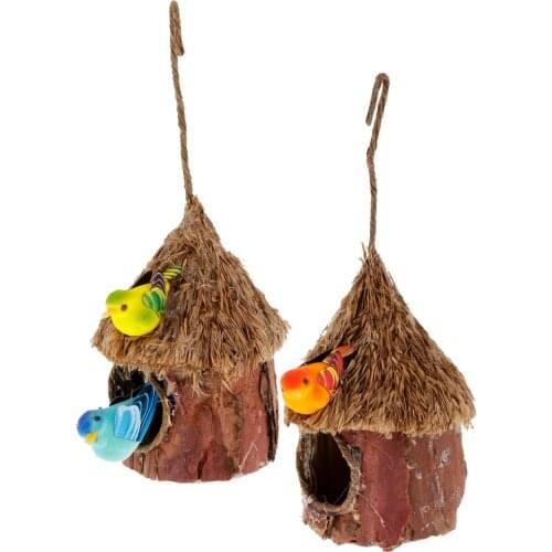 Handwoven Straw Bird Nest Hanging Decor Garden Pocket Birds Rest House Handmade for Home Yard Ornament