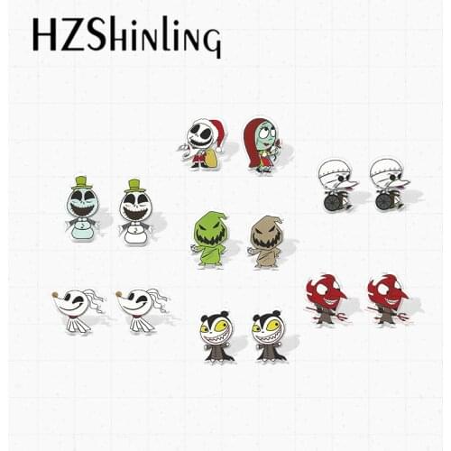 2021 New Arrival The Nightmare Before Christmas Jack Sally Movies Characters Handcraft Epoxy Acrylic Stud Earrings