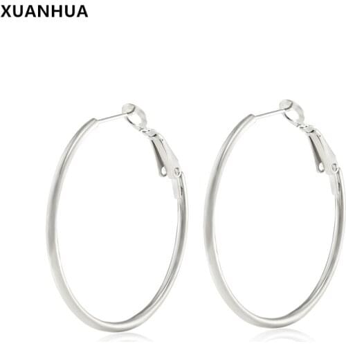 XUANHUA Stainless Steel Fashion Round Staniless Steel Hoop Earrings for Women Mother Geometry Jewelry Bijoux Gifts Accessory