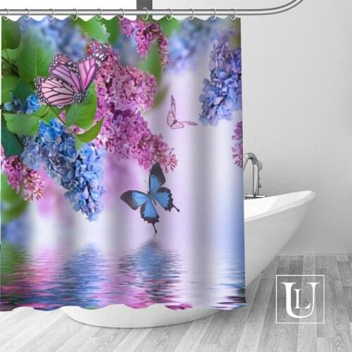 Lilac flowers Shower Curtains Custom Bathroom Curtain Waterproof Bathroom Fabric Polyester Shower Curtain High Quality