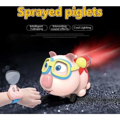 RC Watch Car Pig 2.4G Smart Robots Remote Control Cars Toy Cartoon Infrared Follow Spray Function Toys for kids