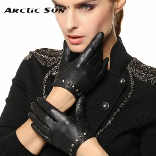 2020 Special Offer Women Gloves Wrist Rivet Sheepskin Glove Female Thin Genuine Leather Hip-hop Lambskin Driving Limited L096NN