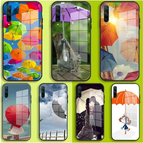 Glass Case For Honor 30 20 10 Lite Pro 10i 20i 9a 8a 8x Soft Cover Funny umbrella