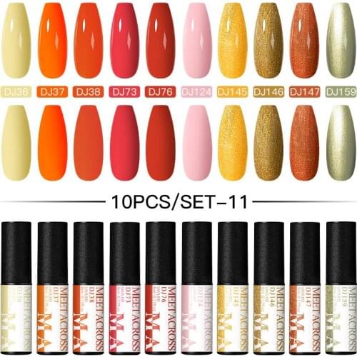 MEET ACROSS Gel Nail Polish Set 10Pcs Soak Off UV Gel Varnishes All For Manicures Need Cured Base Top Coat Acrylic UV Nail Kit