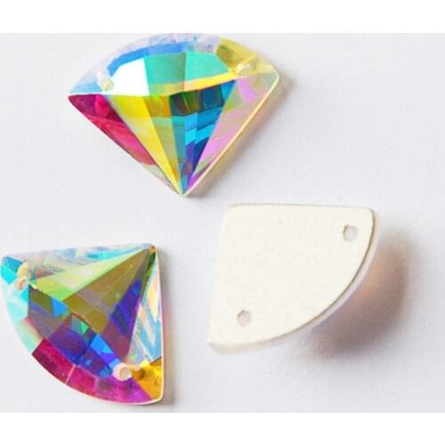 YANRUO 2545TH Fan-shaped Mirror Small Pack Crystal AB Sewn Crystal Sector Stone Glass Flatback Mirrors DIY Jewlery Craft