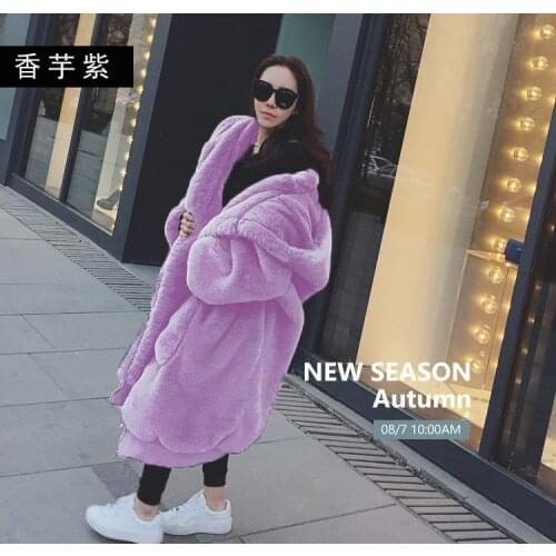 Winter Thick Luxury Plush Jacket Faux Fur Coats Women Long Parka Hooded Imitate Rex Rabbit Fur Warm Outwear Female Oversize