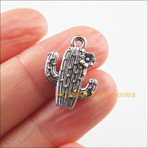 15 New Cactus Charms Tibetan Silver Tone Flower Plant Pendants 15x20mm