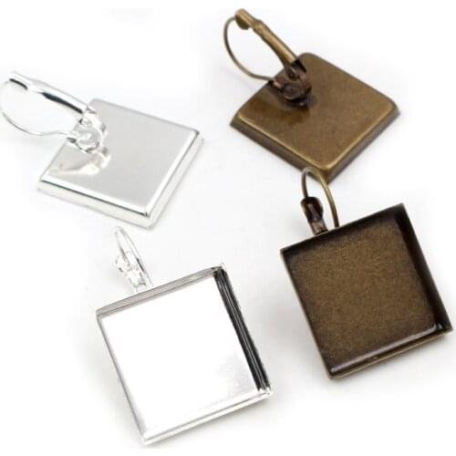 16mm 20mm 25mm 10pcs Bright Silver Rose Gold Plated Bronze Square French Lever Back Earrings Blank/Base,fit Square cabochons