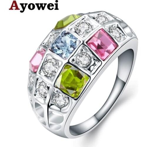 Ayowei Multicolor Cubic Zirconia for Ladies Stamped Silver Jewelry Excellent Fashion Rings USA size #6#7#8#9#10 JR2155A