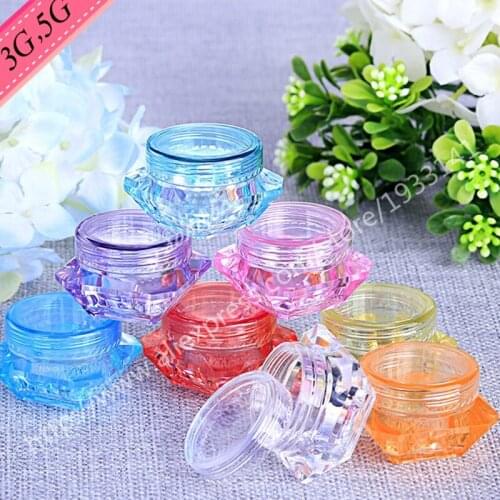 Free shipping 1000x3g Empty Plastic Diamond Cosmetics Cream Jar colorful cosmetic jars plastic cosmetic bottle wholesale