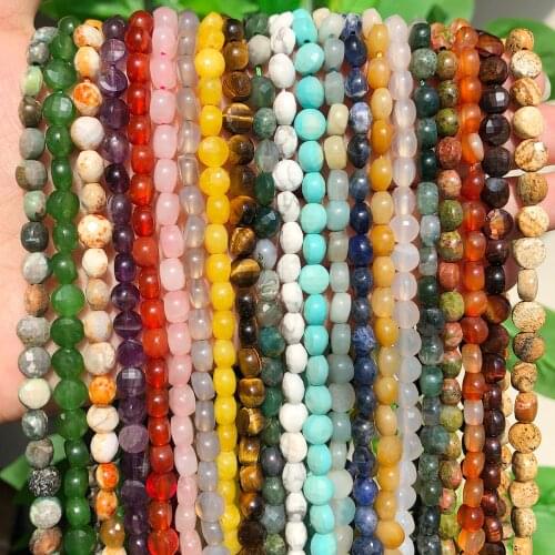 Faceted Natural Stone Beads Turquoises Agates Flat Round Loose Spacer Beads for Jewelry Making Diy Bracelet Necklace 6mm 7mm 15