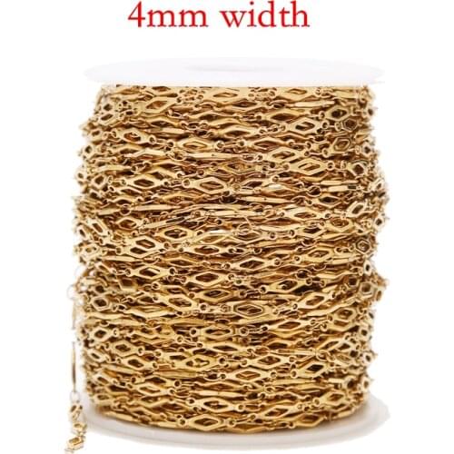 1m/2m/5m Gold Plated Stainless Steel 4mm Width Curb Chains Rhombus Link Twisted Chains For DIY Jewelry Necklaces Making Findings
