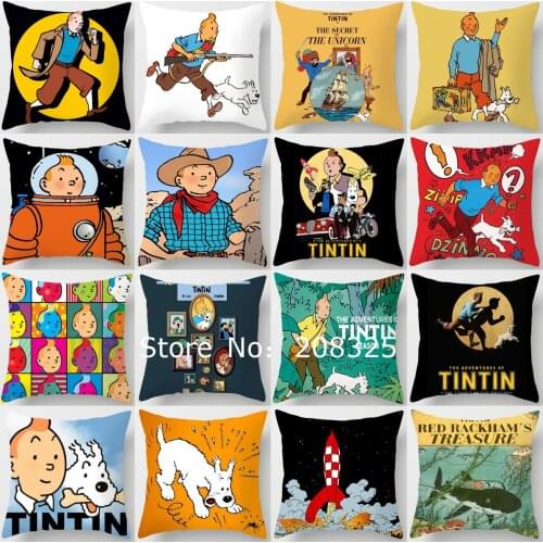 ZENGIA Adventures Of Tintin Cushion Cover Pillow Case Velvet Linen Print Pillow Cover For Sofa Funda Cojine Pillowcase