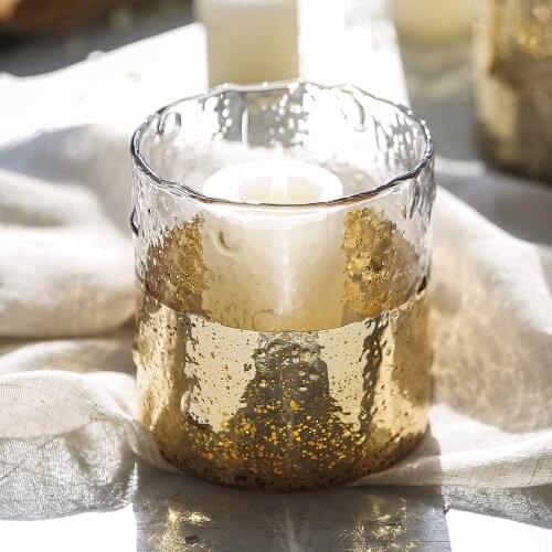 European retro gold windproof glass cover romantic candle holder hotel restaurant bar desktop decoration ornaments
