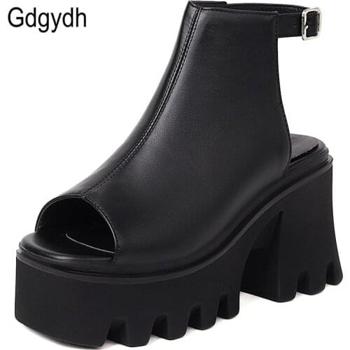 Gdgydh Drop Ship Peep Toe Chunky Heels Pumps Woman Shoes Slingbacks Soft Leather PU Outdoor Street Shoes Girls 90s Aesthetic