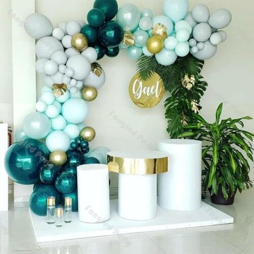 126pcs Doubled Dark Teal Grey Balloon Garland Arch Kit Blue Chrome Gold Baby Shower Birthday Gender Reveal Wedding Decoration