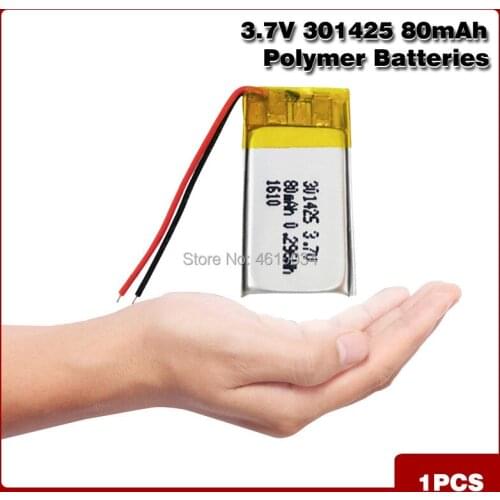 80mAh 3.7V 301425 Lithium Polymer Li-Po li ion Rechargeable Battery For toys Bluetooth earphone speaker MP4 GPS Lipo cell