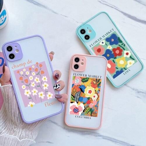 Matte Hard INS Art Floral Flower Pattern Painting Phone Case for IPhone 12 11 Pro Max XR 12 Mini X XS 8Puls 6s Clear Back Cover