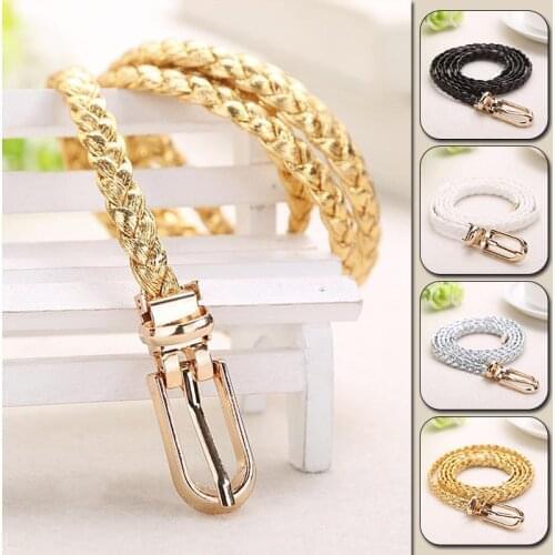 Fashion Women Candy Color Thin Belt Ladies Elegant PU Leather Woven Belt All-Match Metal Pin Buckle Waistband